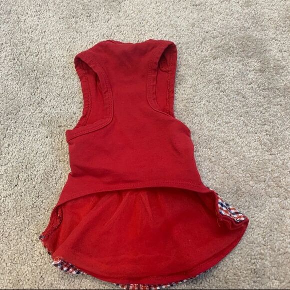 SMALL breed toy dog red dress plaid check Sz S - Picture 2 of 6